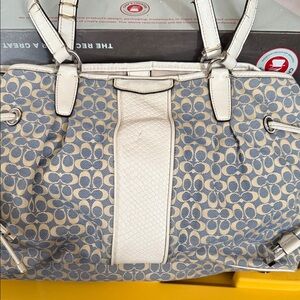 Coach Blue and White Signature Shoulder Bag